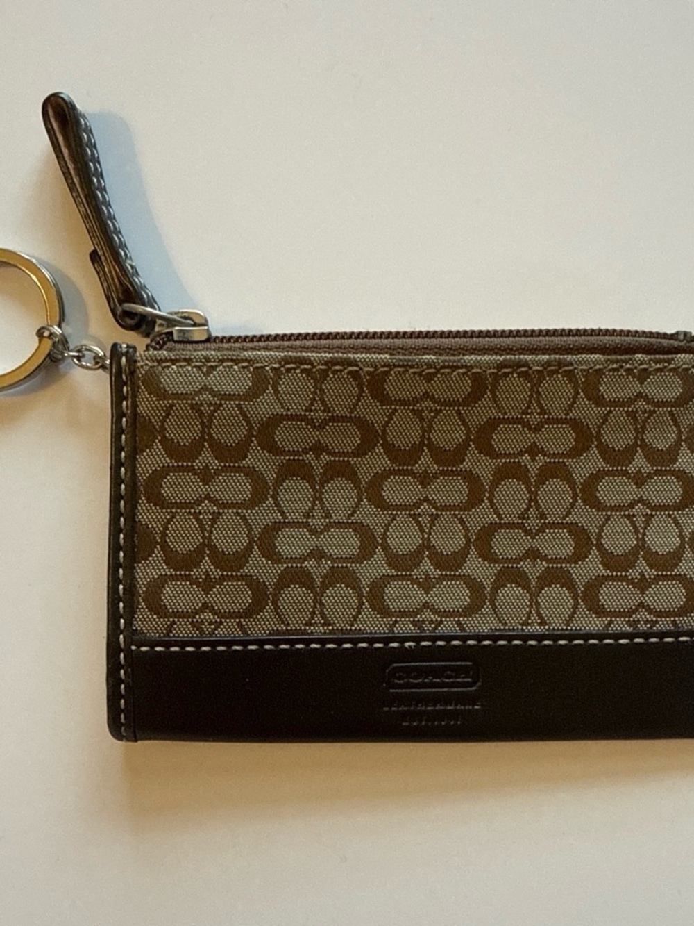 Vintage Coach Signature Canvas Mini Skinny ID Case Keychain Wallet - Brown/Dark